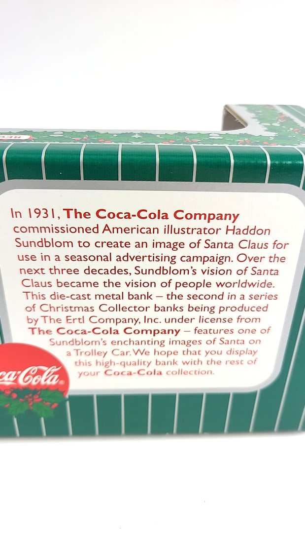 Coca-Cola Die-Cast Metal Bank Trolley with Santa Red Model Collectible Display Box - 5