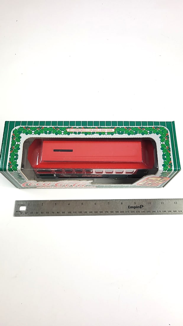 Coca-Cola Die-Cast Metal Bank Trolley with Santa Red Model Collectible Display Box - 8