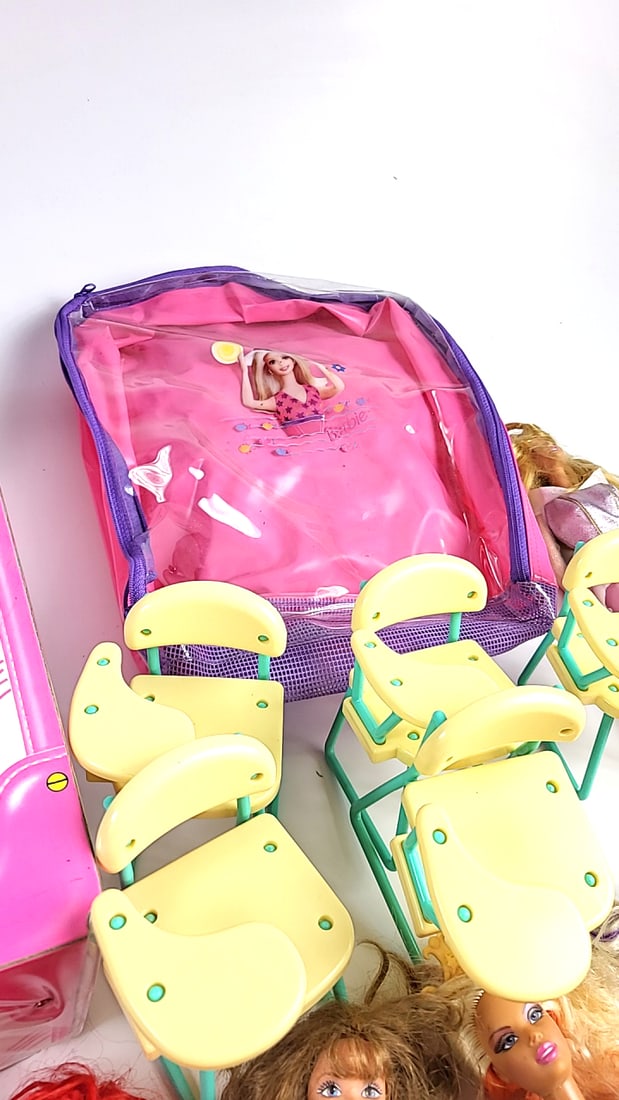 Vintage 90's Barbie Doll Lot with Accessories, Case, Backpack, Clothes, and Chairs Set - Pink/Mul... - 8
