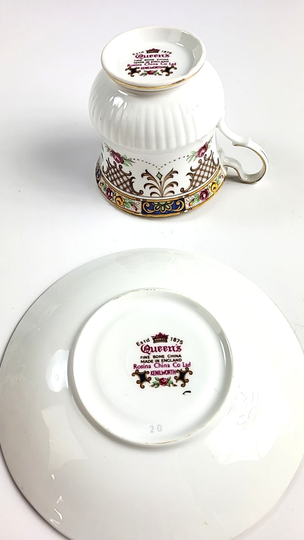 Queens Rosina China Kenilworth Vintage Porcelain Tea Cup Saucer Set Floral Gold Trim Ornate Design - 3