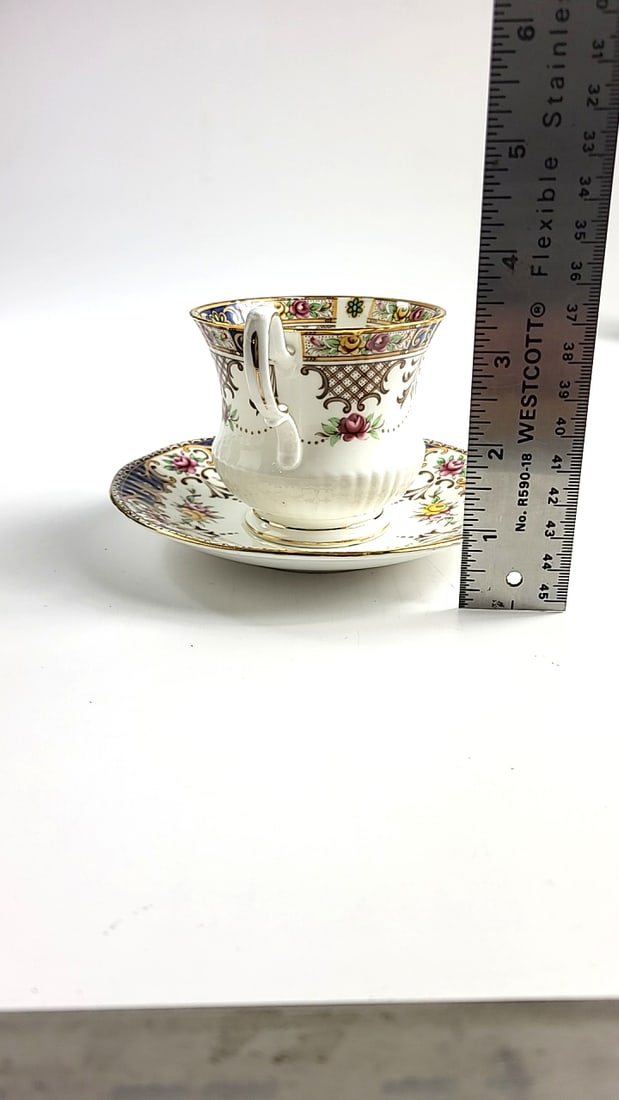 Queens Rosina China Kenilworth Vintage Porcelain Tea Cup Saucer Set Floral Gold Trim Ornate Design - 6