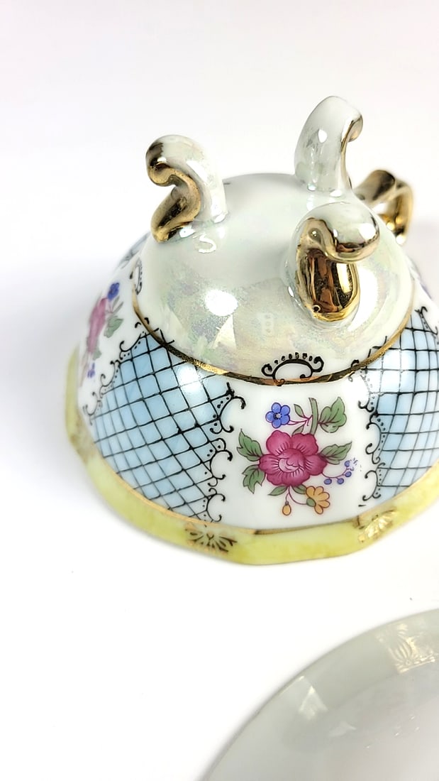 Vintage Floral Gold Trim Teacup and Saucer Set, Porcelain, Blue/Pink Patterns - 4