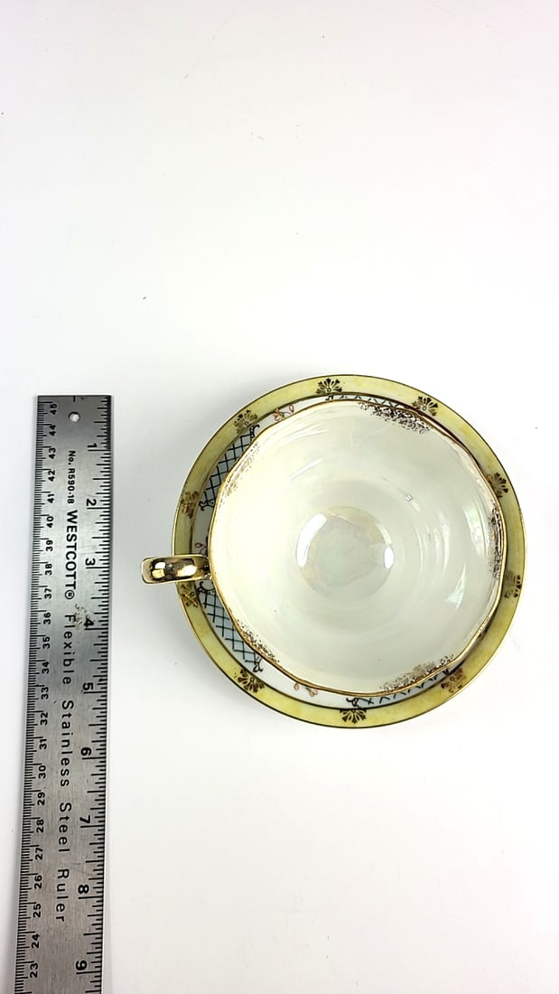 Vintage Floral Gold Trim Teacup and Saucer Set, Porcelain, Blue/Pink Patterns - 6