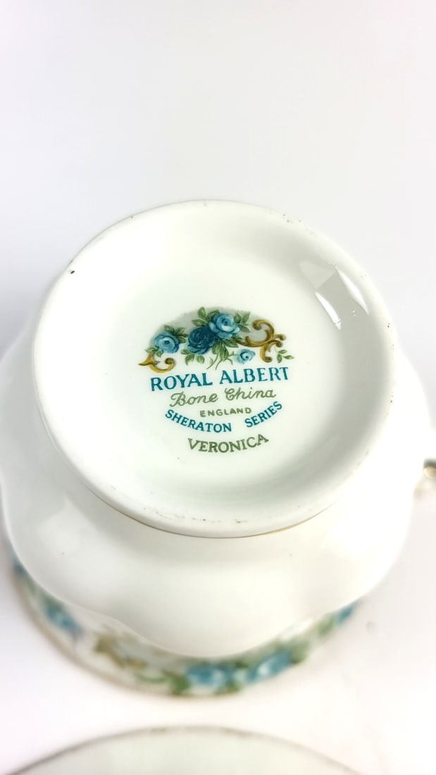 Vintage Royal Albert Sheraton Series "Veronica" Floral Bone China Teacup and Saucer Gold Trim Blu... - 4