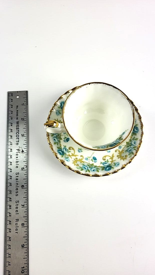 Vintage Royal Albert Sheraton Series "Veronica" Floral Bone China Teacup and Saucer Gold Trim Blu... - 6