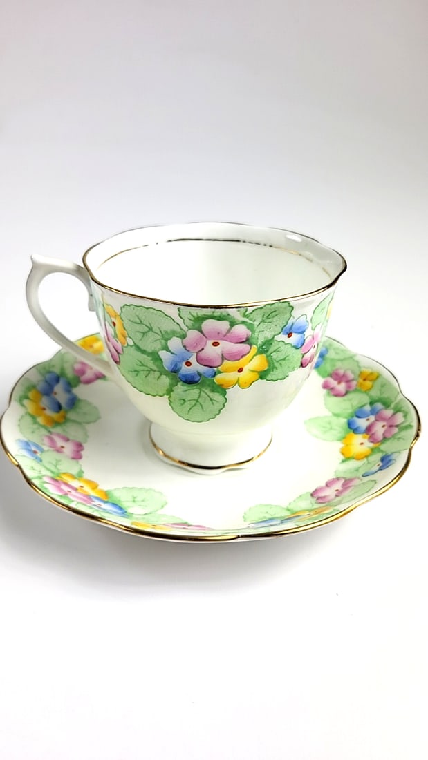 Royal Albert "Primrose" Vintage Floral Porcelain Teacup and Saucer Set - Gold Trim, Multicolor Fl... (1 of 5)