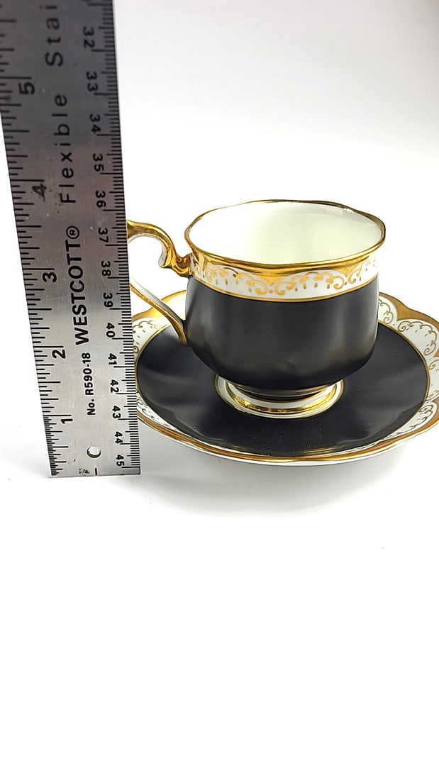 Royal Albert Bone China Antique Porcelain Tea Cup & Saucer Set Black Gold Trim Elegant Design - 5