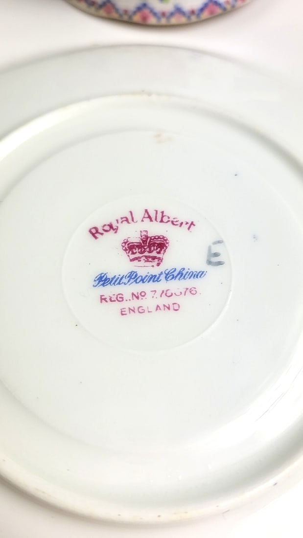 Royal Albert Vintage Cross Stitch Floral Teacup & Saucer Gold Trim White Multicolor Floral Design - 4