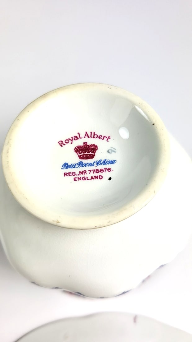 Royal Albert Vintage Cross Stitch Floral Teacup & Saucer Gold Trim White Multicolor Floral Design - 5