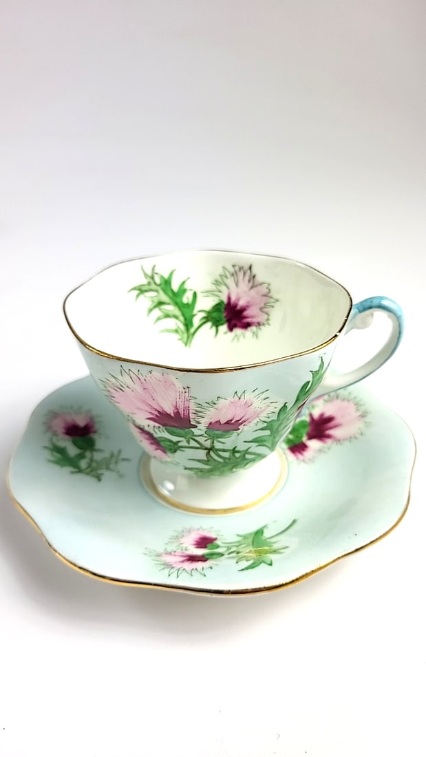Foley Bone China "Glengarry Thistle" Vintage Porcelain Tea Cup & Saucer Set Floral Thistle Design...: This is a general auction of estate goods. All items as as pictured. Local pick up will be on 3/14 at our warehouse in Sodo (3429 Airport Way S) from 10am-1pm. Items not picked up will be subjec