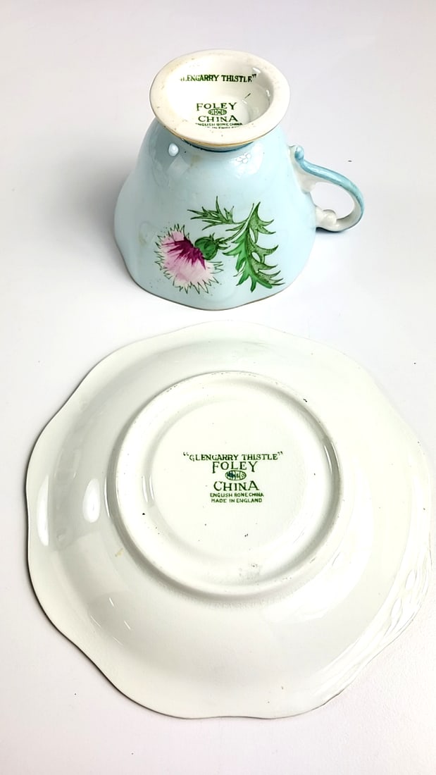 Foley Bone China "Glengarry Thistle" Vintage Porcelain Tea Cup & Saucer Set Floral Thistle Design... - 2