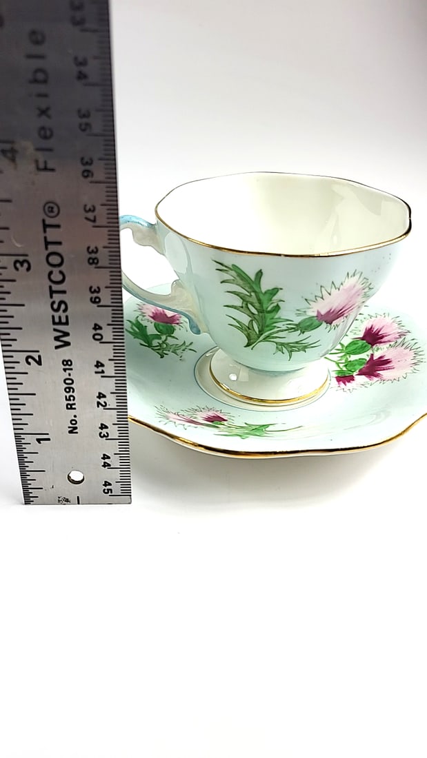 Foley Bone China "Glengarry Thistle" Vintage Porcelain Tea Cup & Saucer Set Floral Thistle Design... - 5
