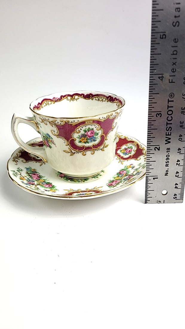 Foley Bone China "Broadway" Vintage Floral Fine China Tea Cup & Saucer Set - Ornate Design, Maroo... - 5