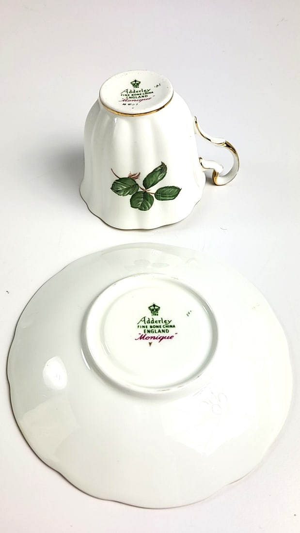 Vintage Adderley Fine Bone China Floral Teacup & Saucer Gold Trim Pink Rose Design Tea Cup Set - 3