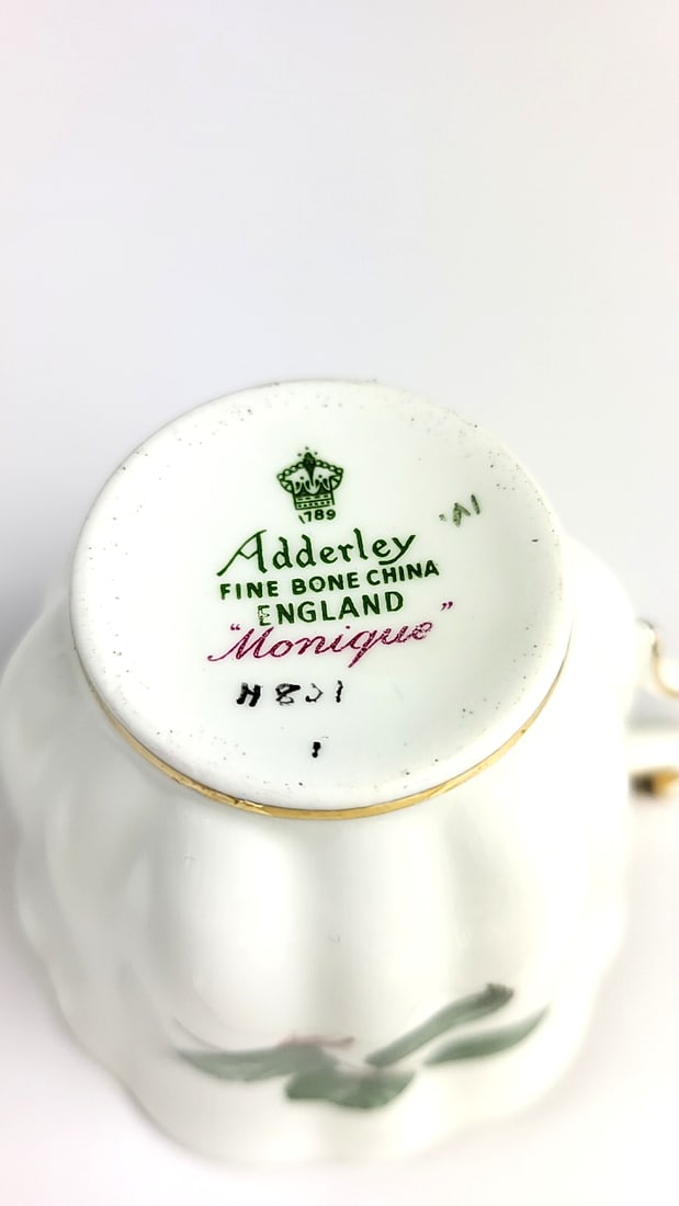 Vintage Adderley Fine Bone China Floral Teacup & Saucer Gold Trim Pink Rose Design Tea Cup Set - 4