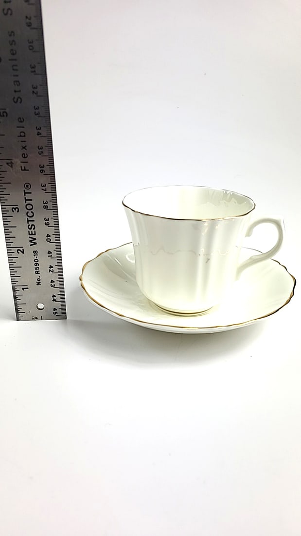 Crownford Fine Bone China Porcelain White Tea Cup and Saucer Set with Gold Trim - 5