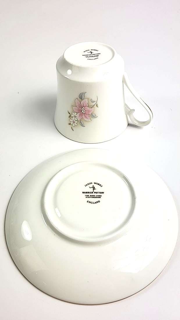 Jason Works Nanrich Pottery Fine Bone China Porcelain Tea Cup & Saucer Set Floral Pink Gold Trim ... - 2