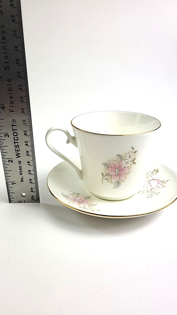 Jason Works Nanrich Pottery Fine Bone China Porcelain Tea Cup & Saucer Set Floral Pink Gold Trim ... - 5