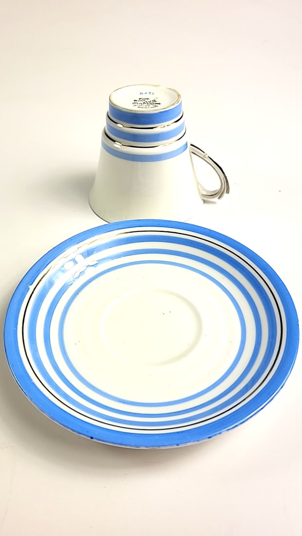 Roslyn Fine Bone China Vintage Blue & White Striped Teacup & Saucer Set - Retro Ceramic Drinkware... - 2