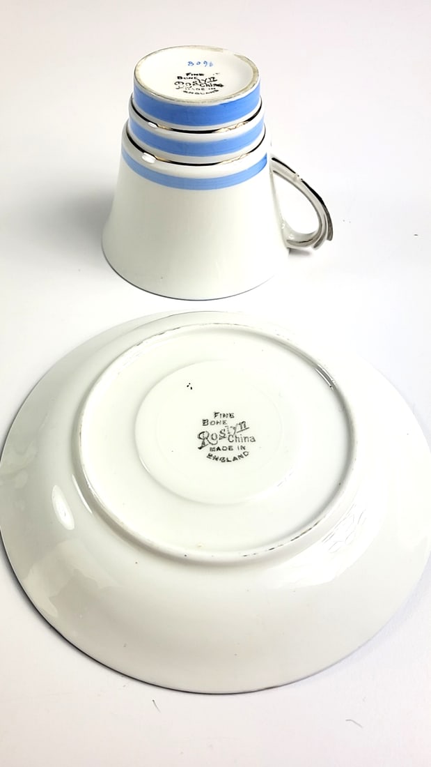 Roslyn Fine Bone China Vintage Blue & White Striped Teacup & Saucer Set - Retro Ceramic Drinkware... - 3