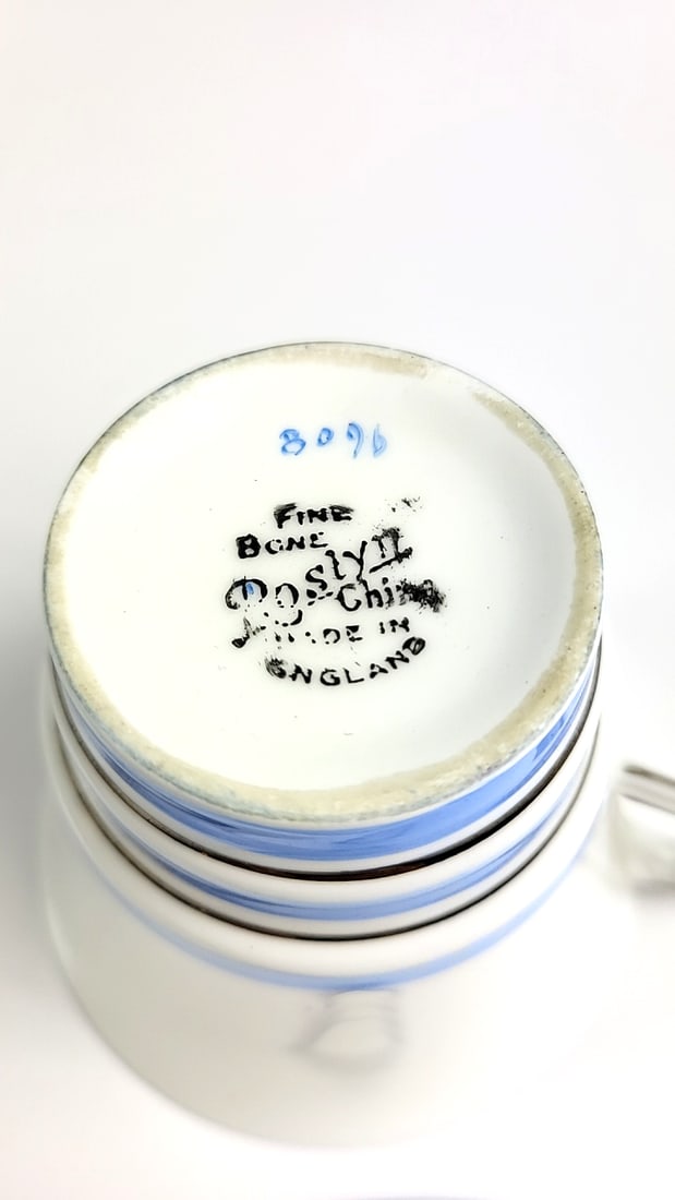 Roslyn Fine Bone China Vintage Blue & White Striped Teacup & Saucer Set - Retro Ceramic Drinkware... - 4