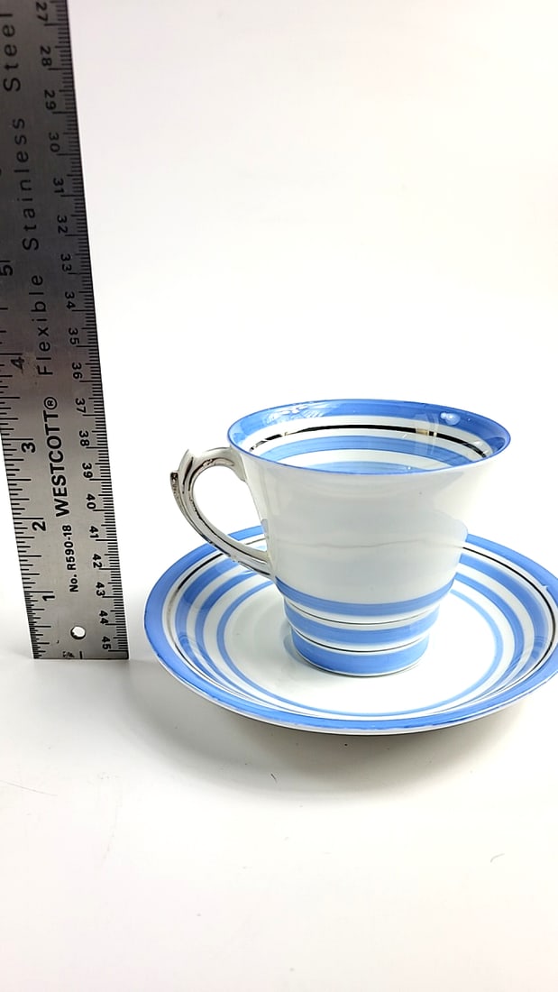 Roslyn Fine Bone China Vintage Blue & White Striped Teacup & Saucer Set - Retro Ceramic Drinkware... - 5