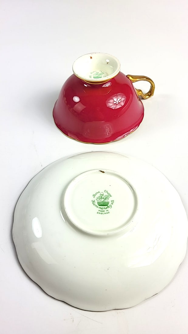 Vintage Hammersley Bone China Floral Porcelain Tea Cup and Saucer Set, Red and Gold Trim, Hand-Pa... - 3