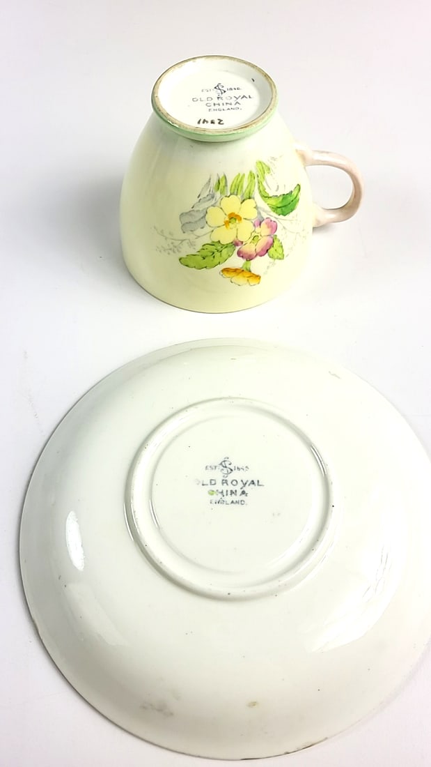 Vintage Old Royal China Floral Teacup and Saucer Set â€“ Yellow Purple Flowers - 3