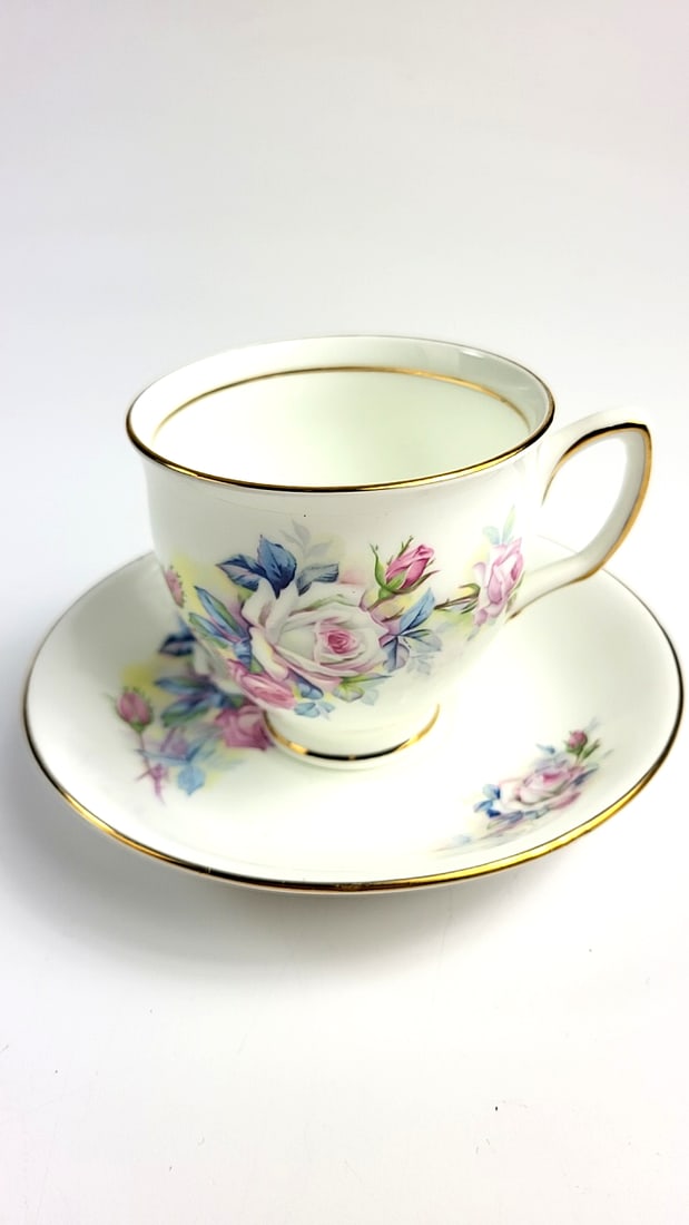 Vintage Duchess Bone China Teacup Saucer Set, Floral Design, Gold Trim, Elegant Tea Cup Decor (1 of 5)