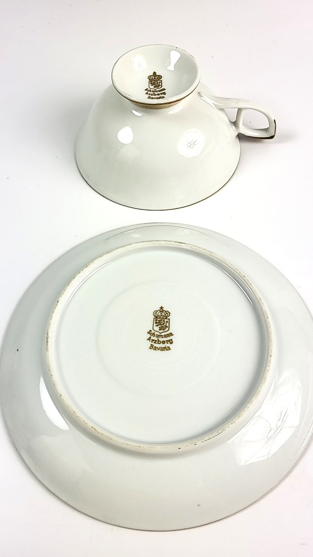 Vintage Schumann Arzberg Bavaria Gold China Floral Black Teacup and Saucer Set Elegant Design Col... - 3