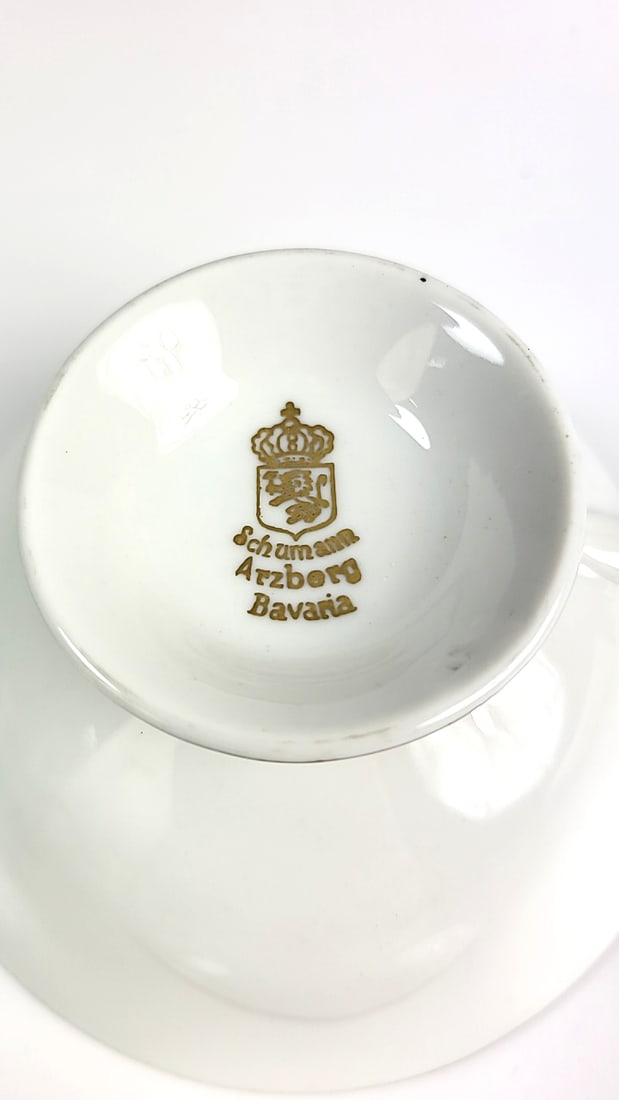 Vintage Schumann Arzberg Bavaria Gold China Floral Black Teacup and Saucer Set Elegant Design Col... - 4