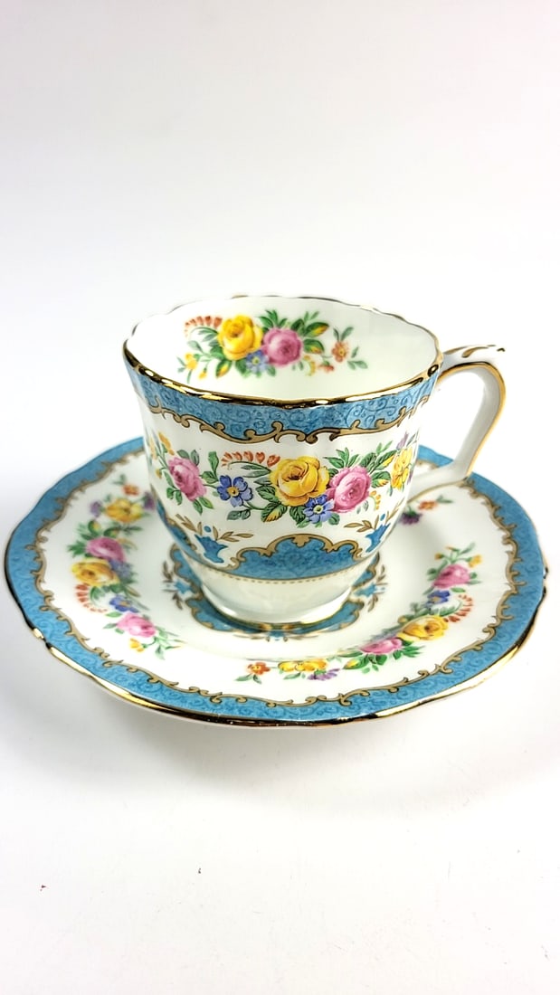 Vintage Crown Staffordshire Bone China MIni Floral Teacup & Saucer Set Blue Pink Yellow Roses Gol...: This is a general auction of estate goods. All items as as pictured. Local pick up will be on 3/14 at our warehouse in Sodo (3429 Airport Way S) from 10am-1pm. Items not picked up will be subjec