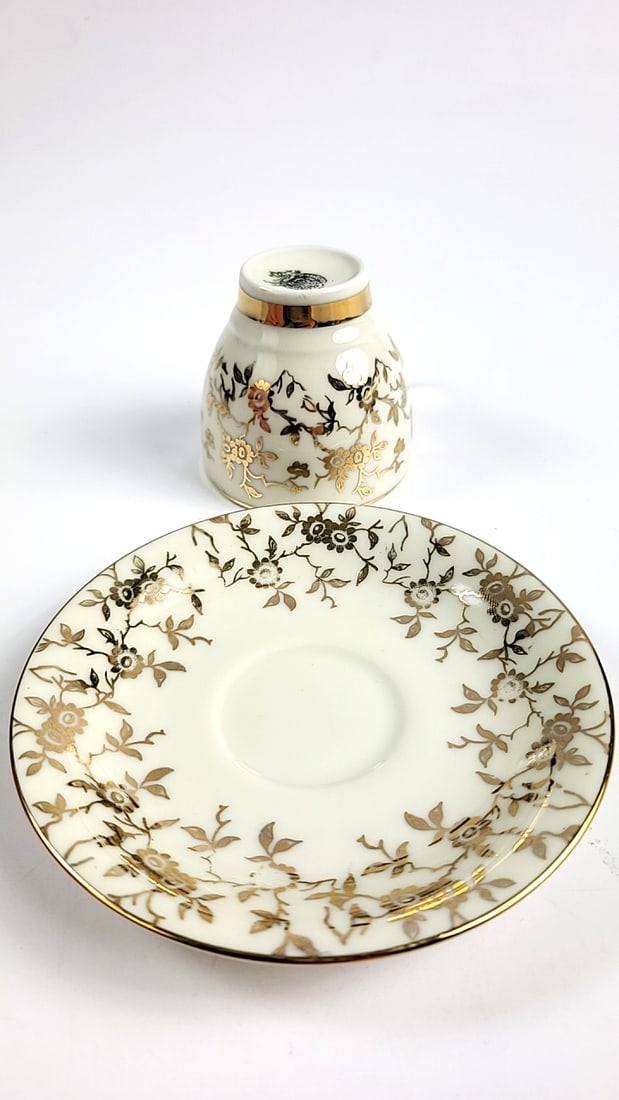 Vintage Bavaria Mini Gold Floral Tea Cup and Saucer with Scenic Interior Design - 3