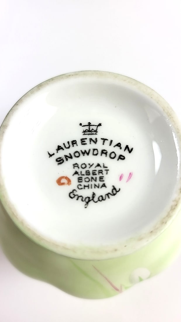 Vintage Royal Albert " Laurentian Snowdrop " Bone China Floral Porcelain Creamer Mini Pitcher Green - 2