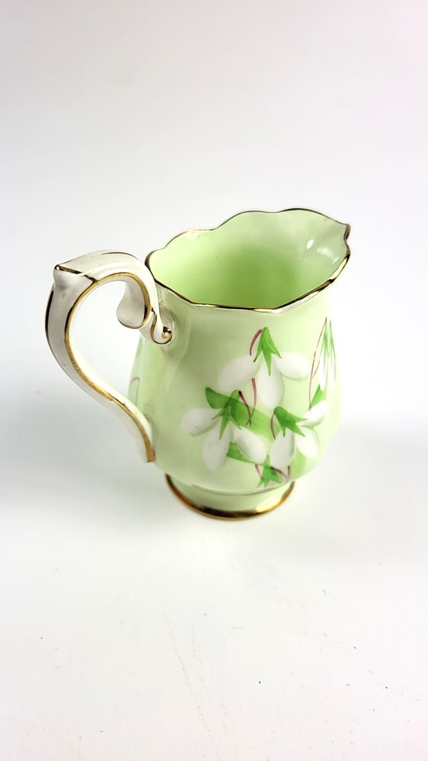 Vintage Royal Albert " Laurentian Snowdrop " Bone China Floral Porcelain Creamer Mini Pitcher Green - 3