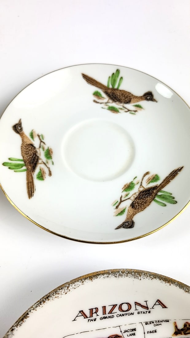 Arizona Themed Porcelain Demitasse Cups & Saucers Set, Roadrunner, Cactus Design - 4