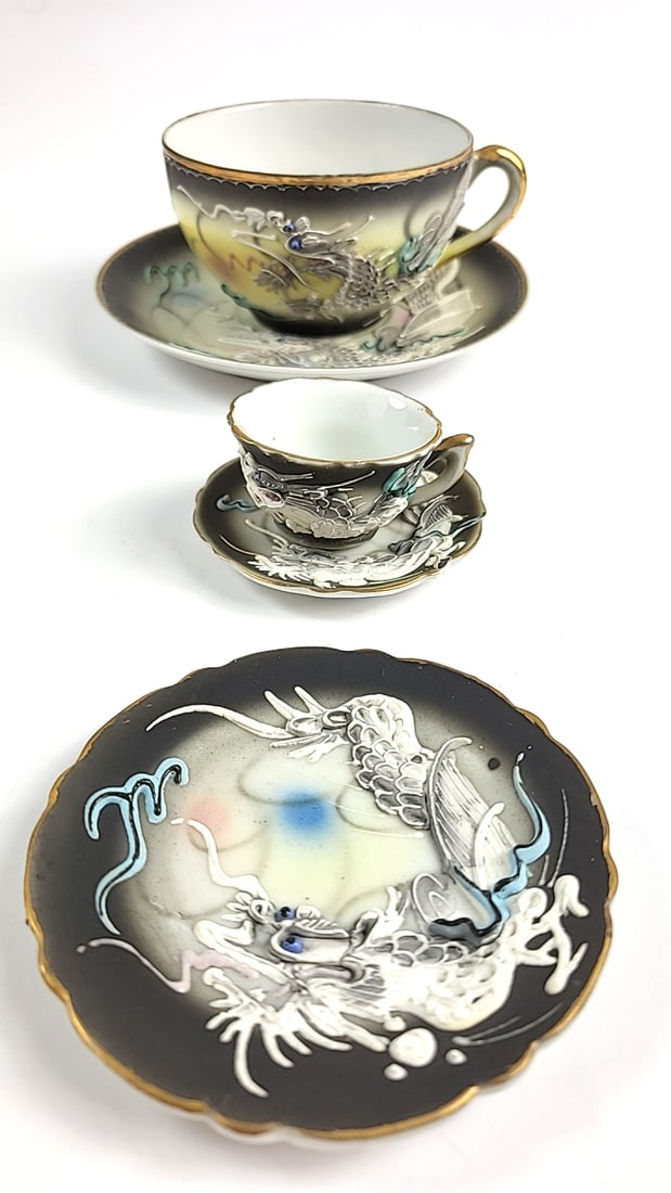 Antique Dragon Motif Tea Cup Set with Saucer, Black & Gold Trim, Oriental Design Made In Japan: This is a general auction of estate goods. All items as as pictured. Local pick up will be on 3/14 at our warehouse in Sodo (3429 Airport Way S) from 10am-1pm. Items not picked up will be subjec