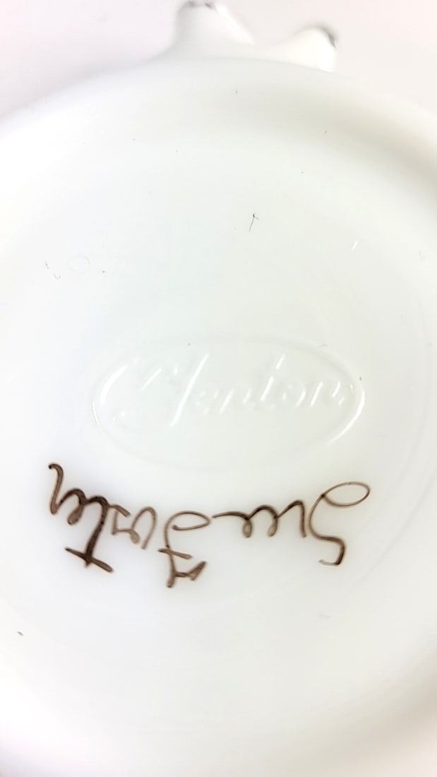 Fenton White Hobnail Ruffled Edge Dish with Hand-Painted Purple Flowers - 4