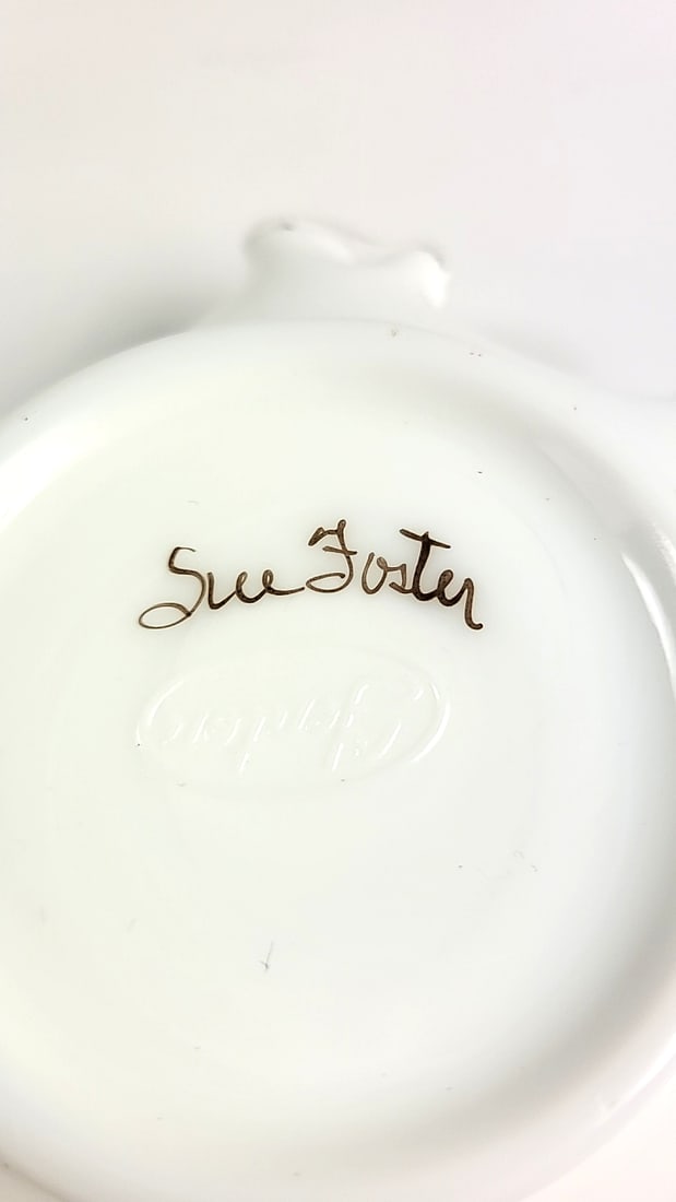 Fenton White Hobnail Ruffled Edge Dish with Hand-Painted Purple Flowers - 6