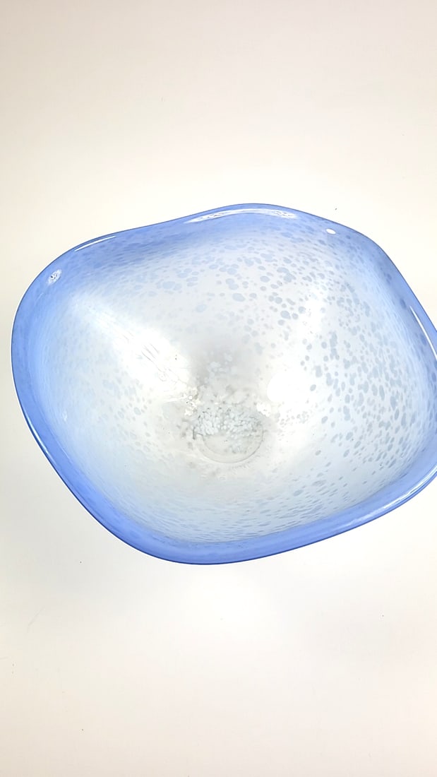 Glass Art Bowl Blue - White By Suzanne Kindland [1998] Swirled Decorative Centerpiece - 2