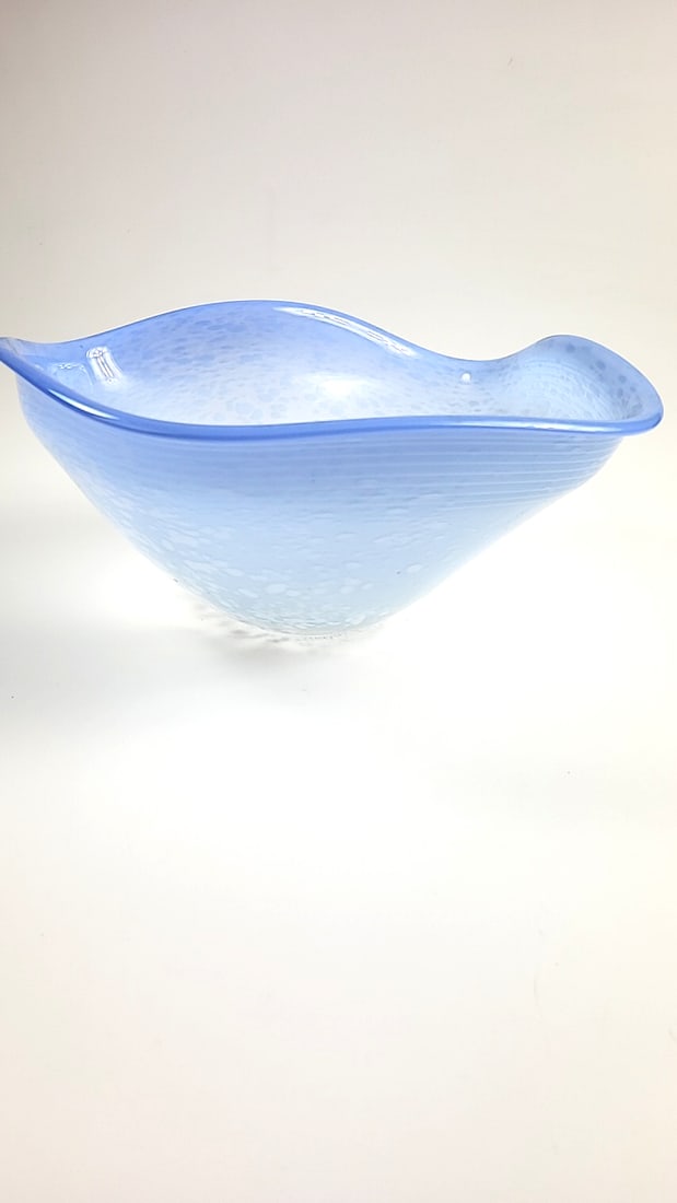 Glass Art Bowl Blue - White By Suzanne Kindland [1998] Swirled Decorative Centerpiece - 3