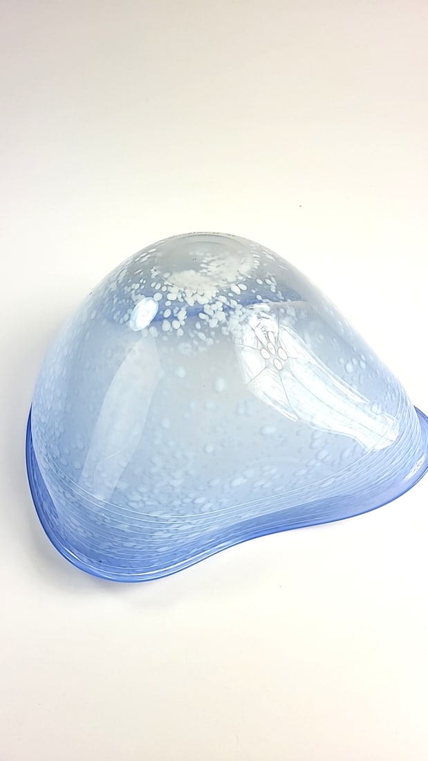 Glass Art Bowl Blue - White By Suzanne Kindland [1998] Swirled Decorative Centerpiece - 4