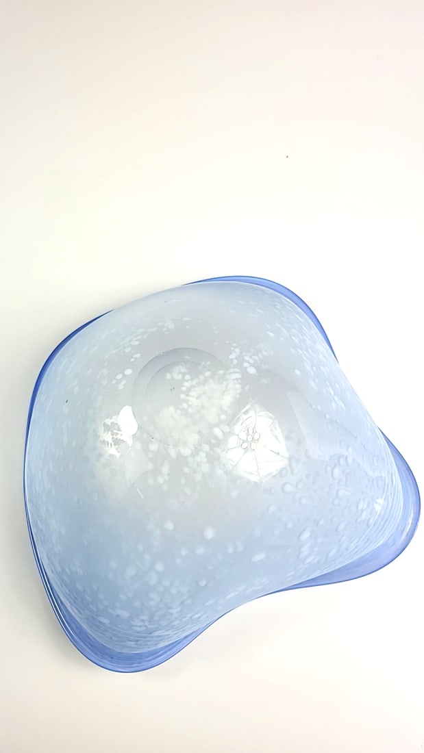 Glass Art Bowl Blue - White By Suzanne Kindland [1998] Swirled Decorative Centerpiece - 5