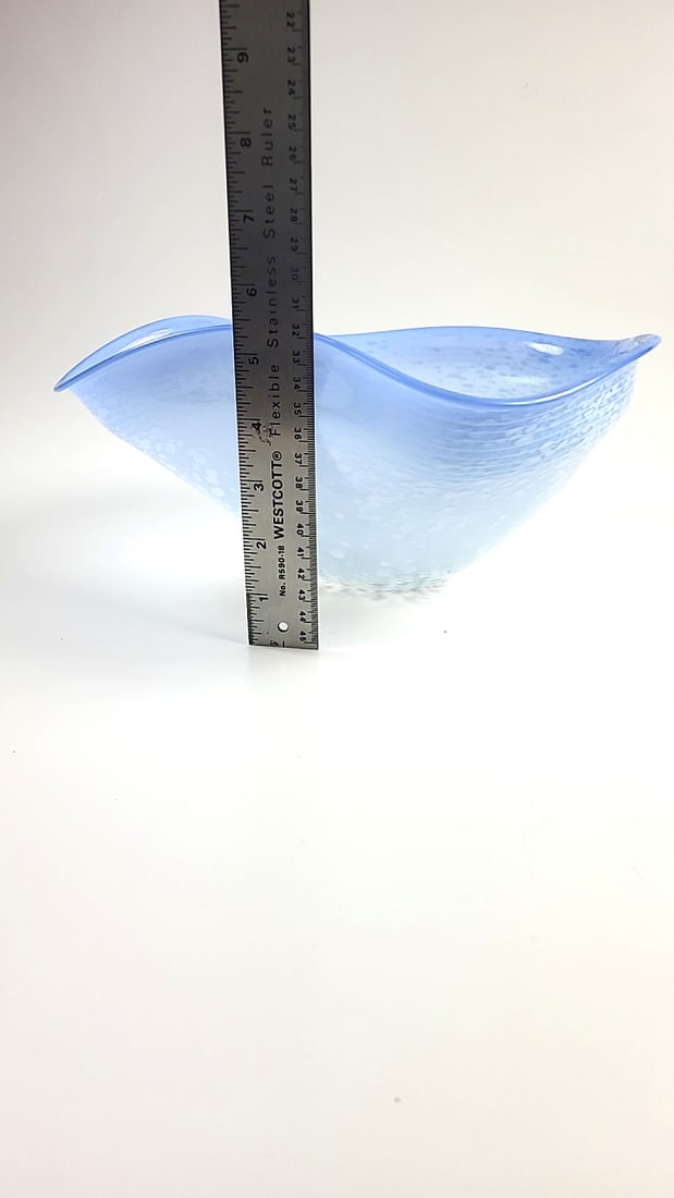 Glass Art Bowl Blue - White By Suzanne Kindland [1998] Swirled Decorative Centerpiece - 7