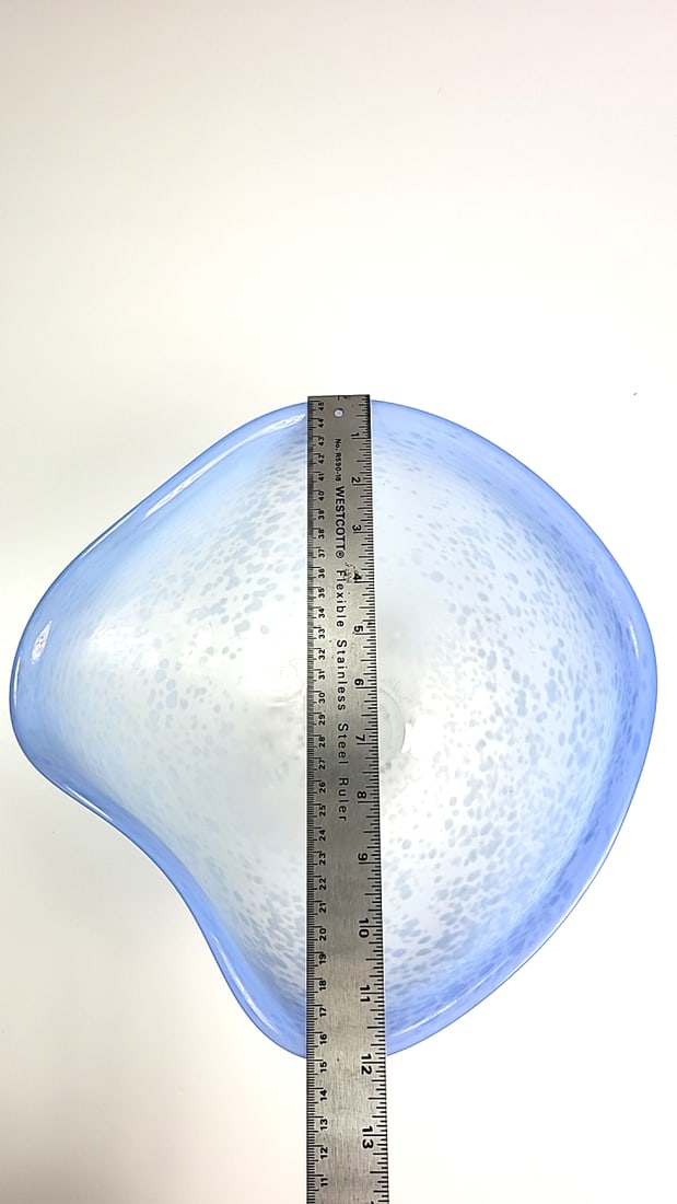 Glass Art Bowl Blue - White By Suzanne Kindland [1998] Swirled Decorative Centerpiece - 8