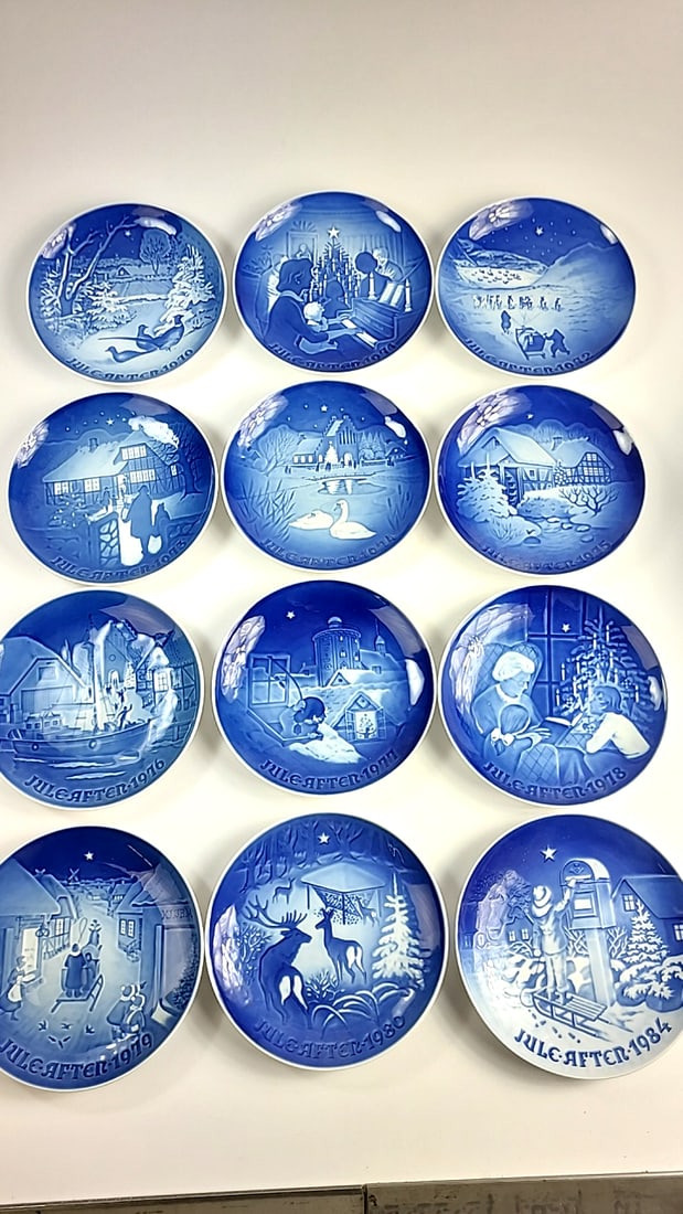 Lot of 12 Copenhagen Porcelain Christmas Plates 1970 - 1980, 1984 Blue & White Christmas Collector (1 of 20)