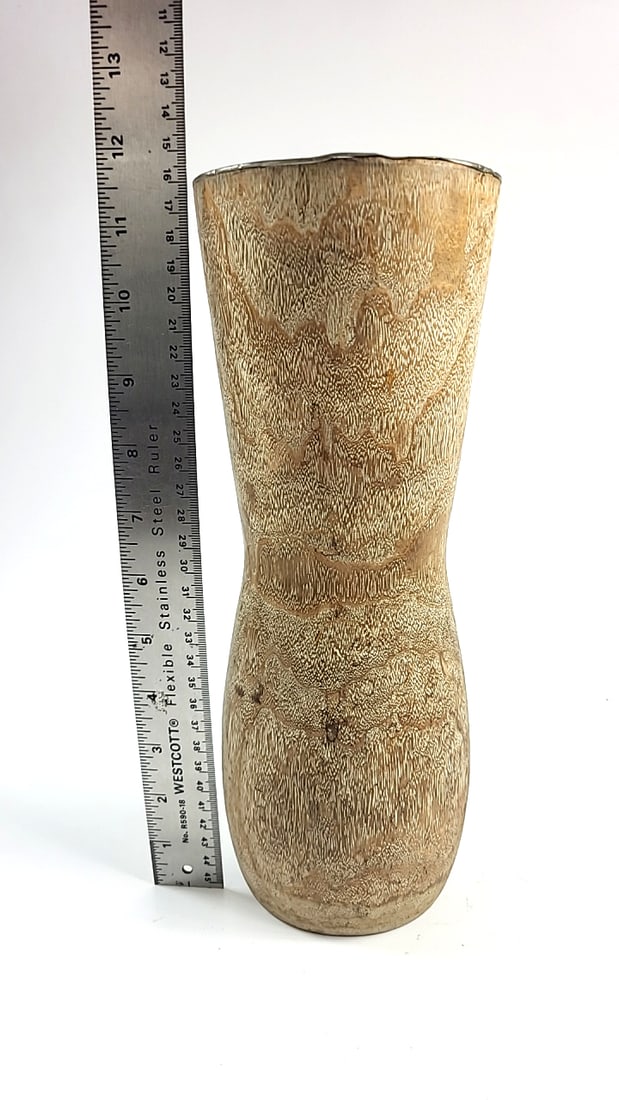 Vintage Bamboo Vase With Removable Copper Inner Made In Japan Decorative Tan Patterned Unique Des... - 2