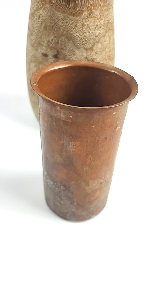 Vintage Bamboo Vase With Removable Copper Inner Made In Japan Decorative Tan Patterned Unique Des... - 3