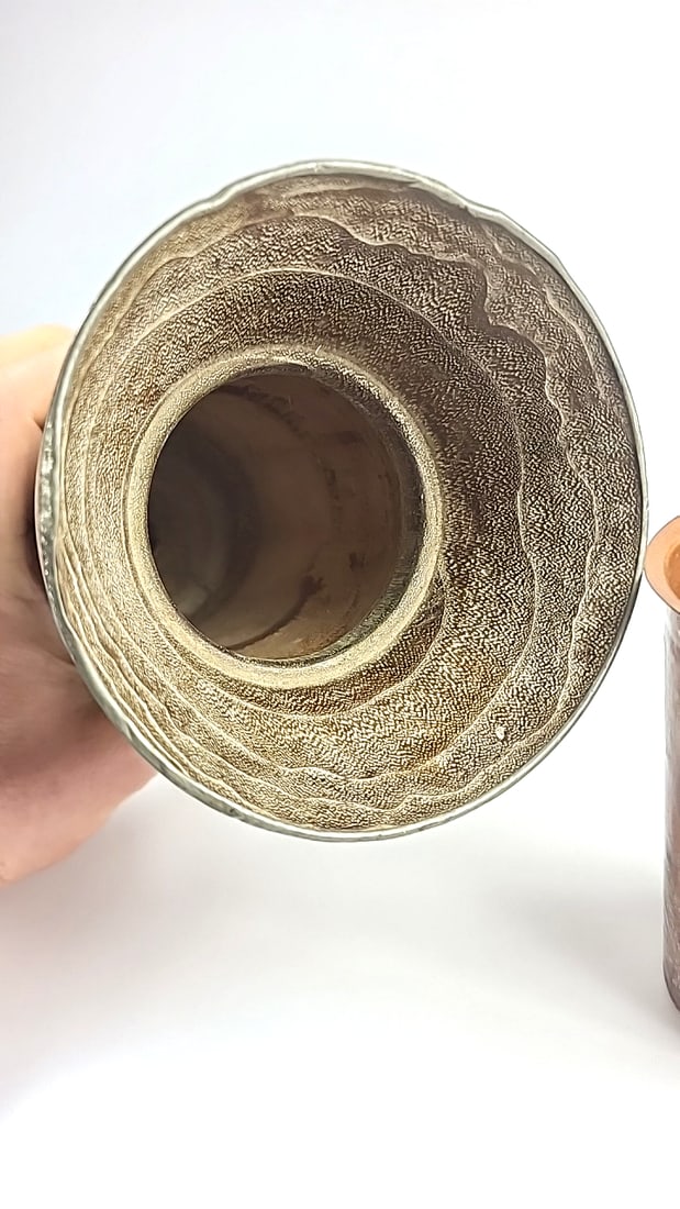 Vintage Bamboo Vase With Removable Copper Inner Made In Japan Decorative Tan Patterned Unique Des... - 7