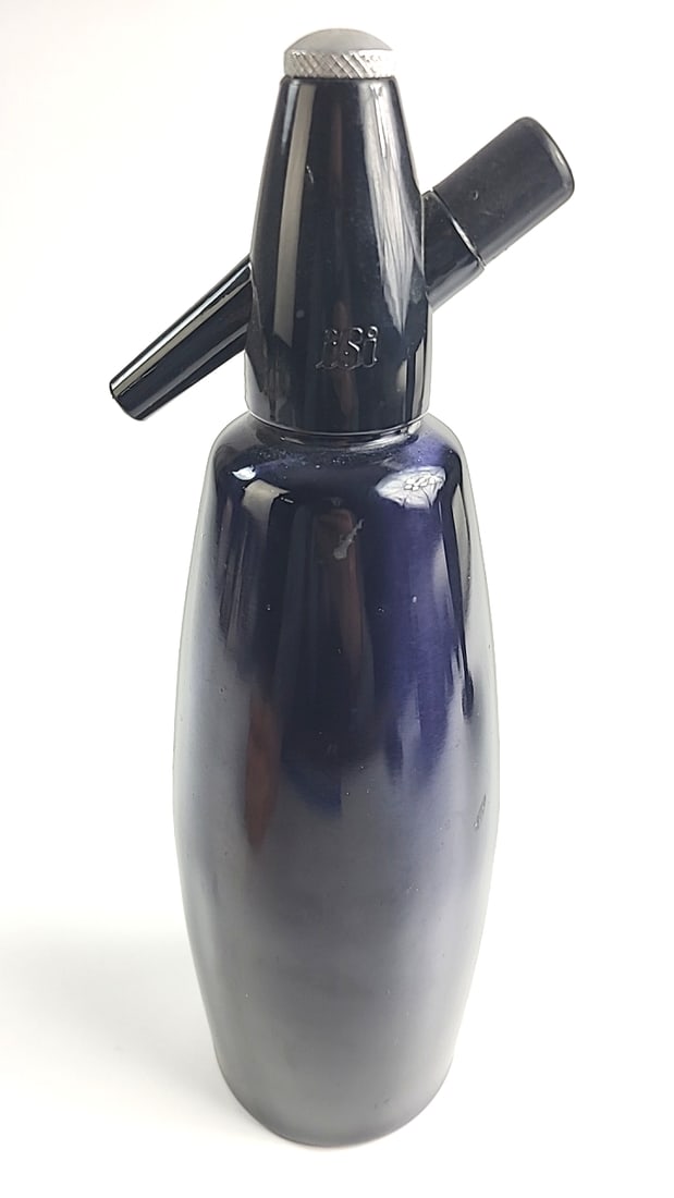 Vintage ISI Vienna Austria Metal Soda Syphon Seltzer Bottle Blueish-Black Retro Bar Accessory - 2